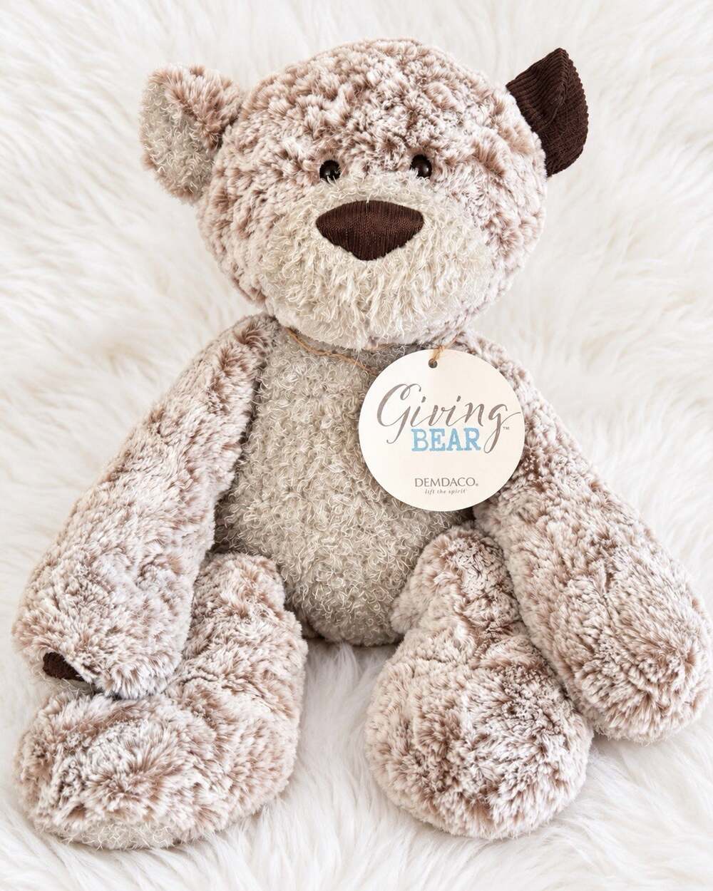NWT Demdaco Giving Bear w/Corduroy Ear Lift Spirit Gray Fuzzy Weighted Paws 17"